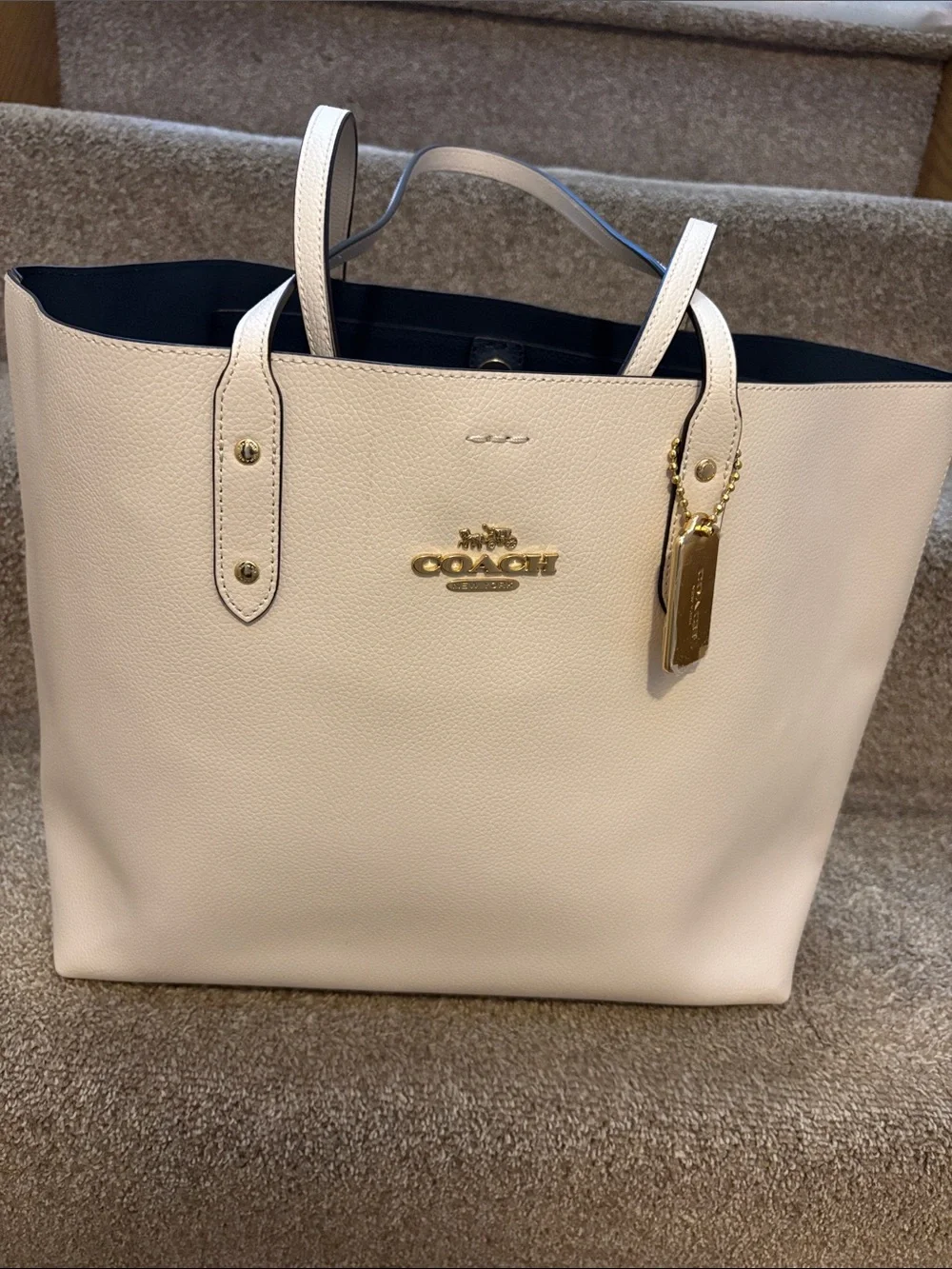Coach Leather Tote in Chalk with Gold Hardware
